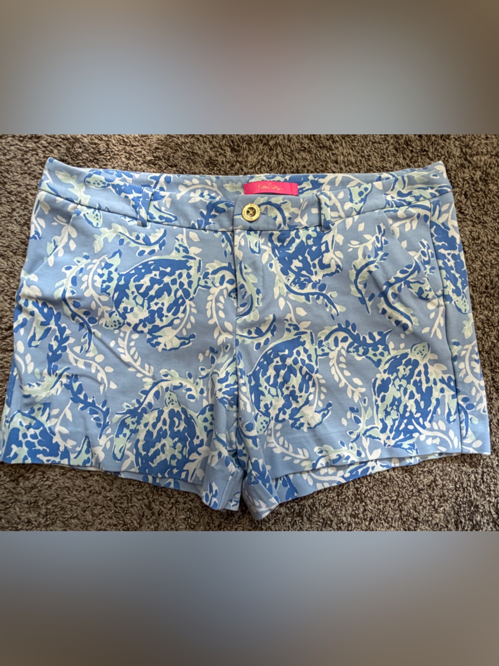 Lilly Pulitzer Blue, White & Light Green Printed Cotton Shorts